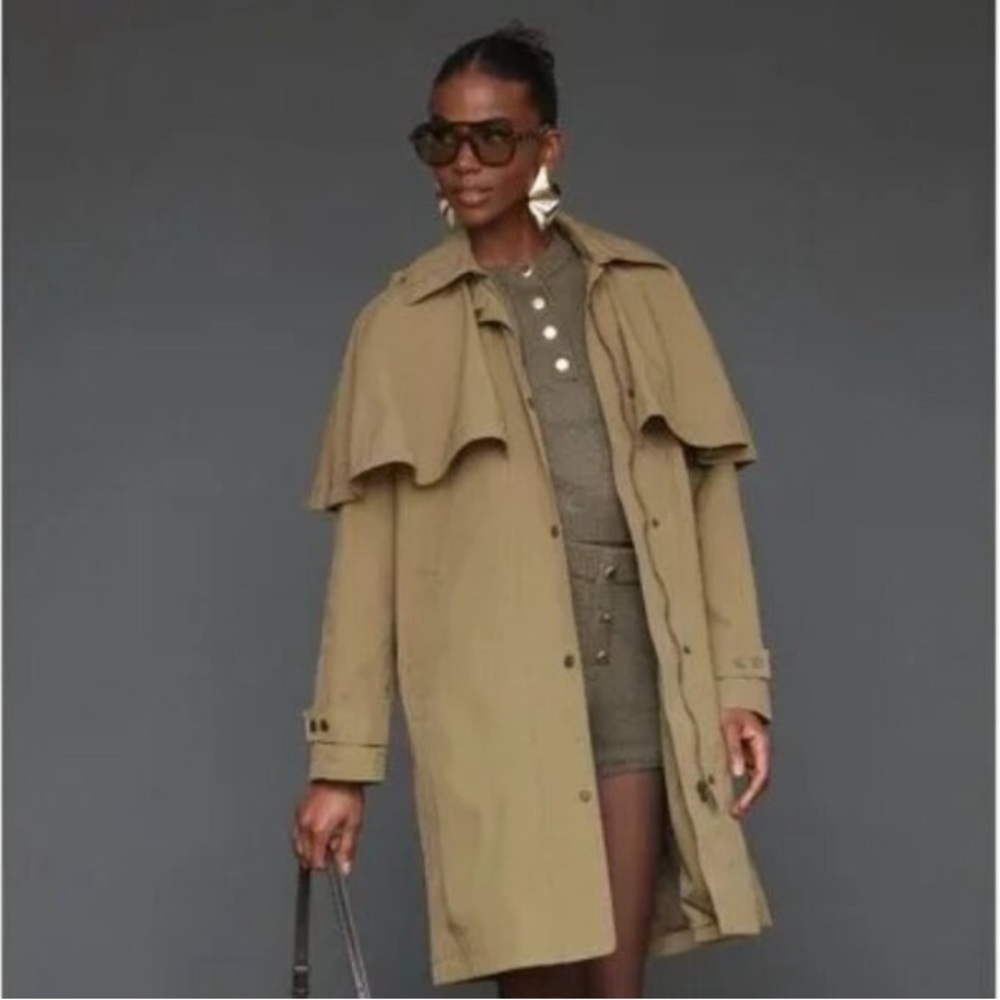 NWT Avec Les Filles Hooded Cape Raincoat Wheat XS